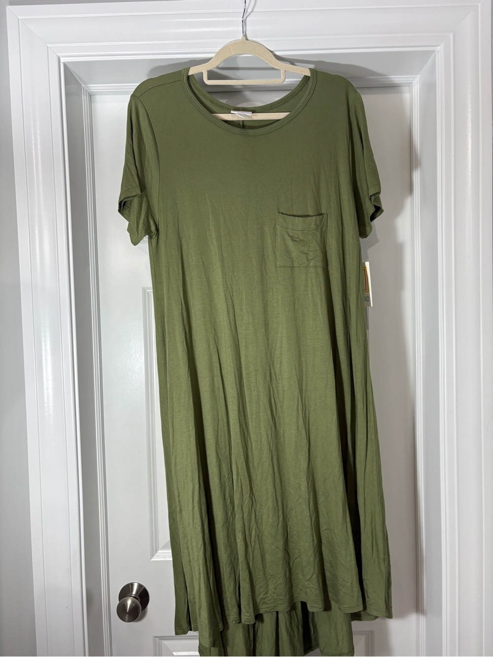 Lularoe Carly Dress Olive Green Short-Sleeve Pocket Midi Dress